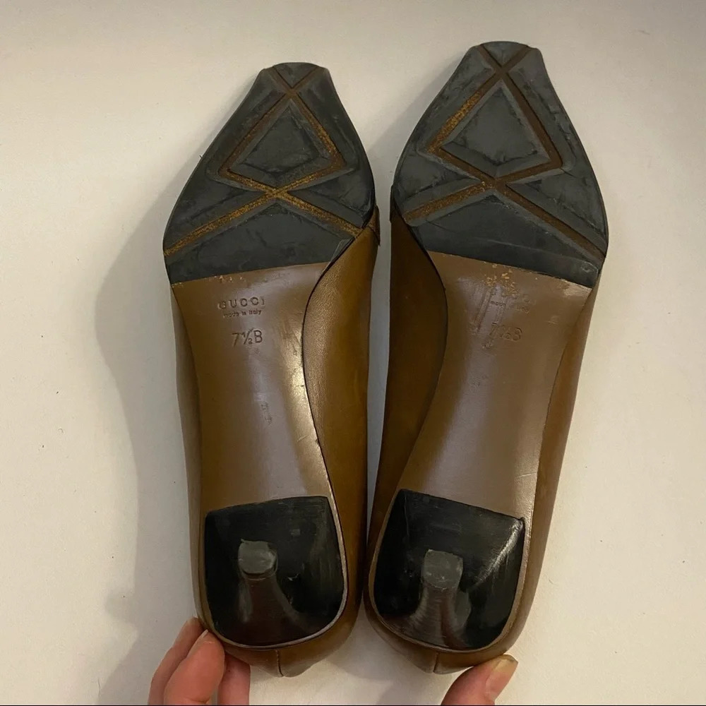 Gucci Brown leather Square Toe Low Heels - Picture 6 of 16